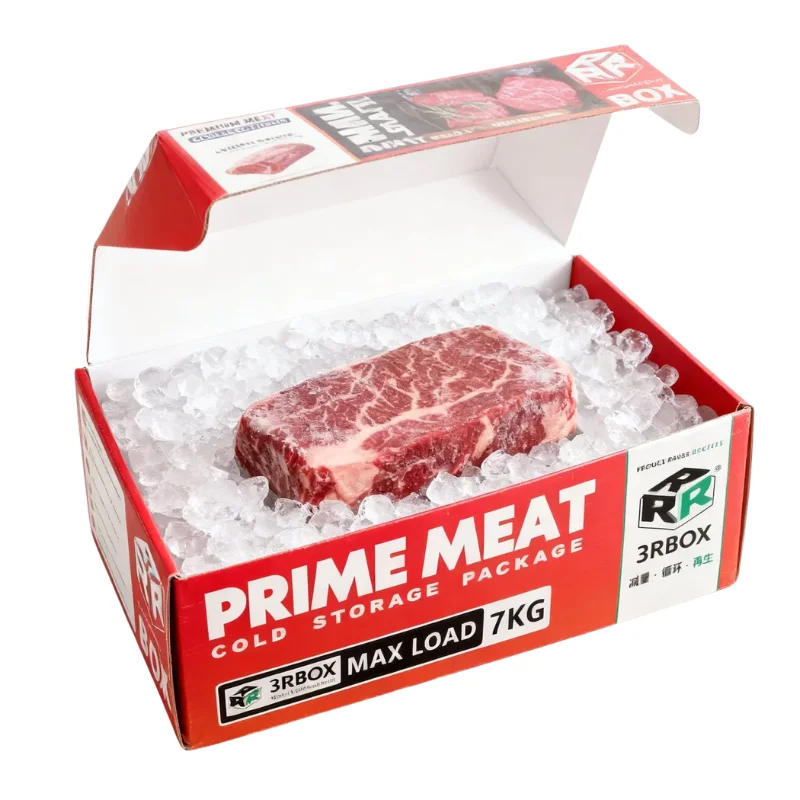 3R Box Prime Meat cold storage package with beef on ice